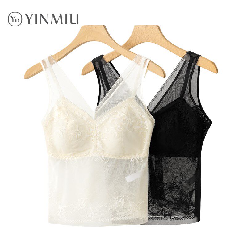 蕾丝吊带背心女内搭带胸垫黑白色新款打底美背文胸一体内衣可外穿