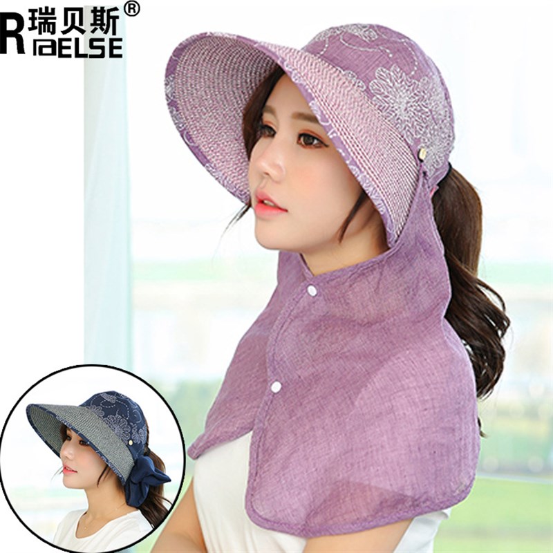 夏季遮阳帽女帽骑车户外折叠沙滩帽女夏大沿遮脸夏天两用帽子