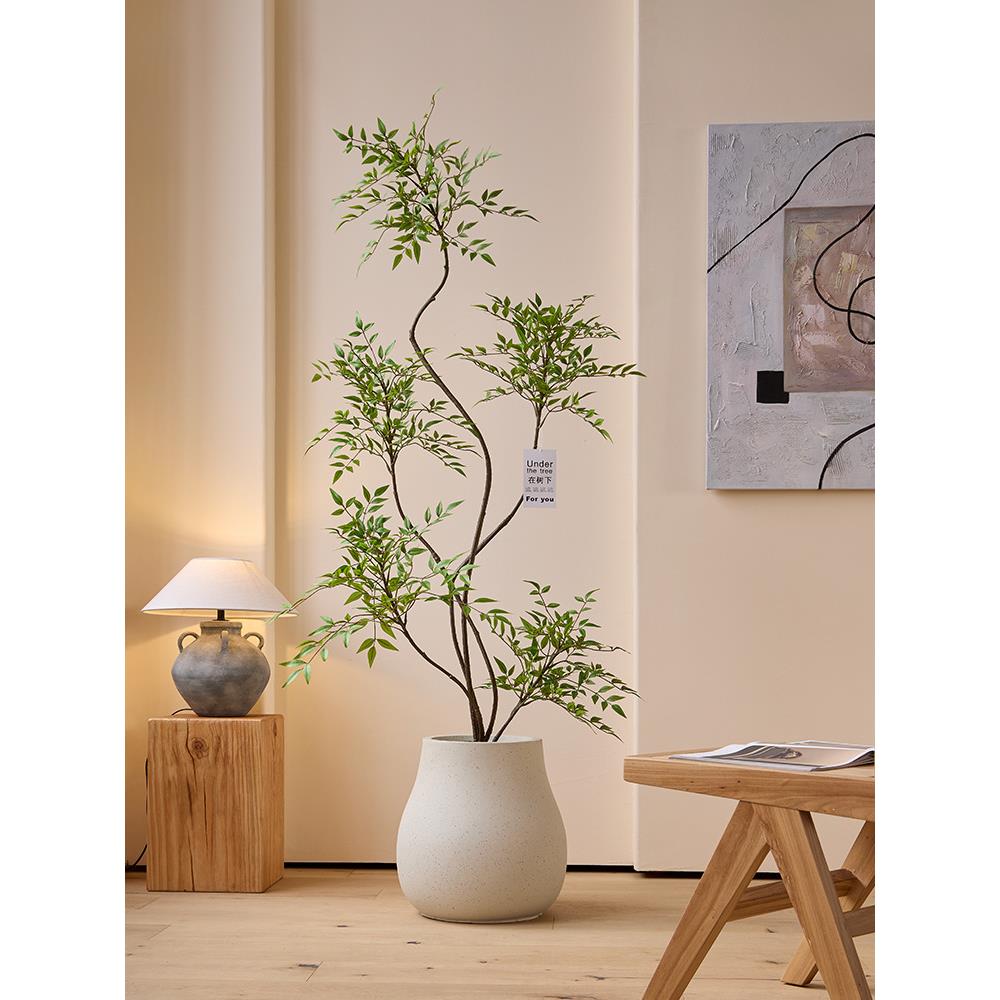 森空间仿真绿植室内软装搭配植物盆栽南天竹假树简约原木风格装饰