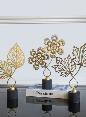 北欧风金色铁艺i树叶摆件客厅电视柜酒柜工艺品摆设创意家居装饰