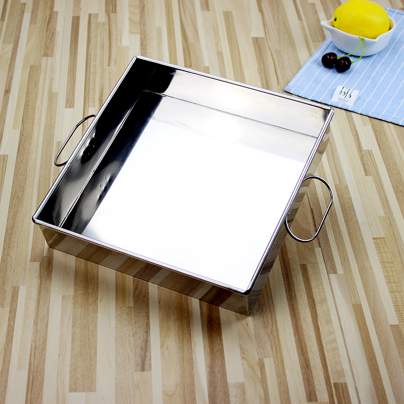 不锈钢阿胶蒸糕盘纯平底直角方盘冷却定型啊胶膏盒W提手食物模具