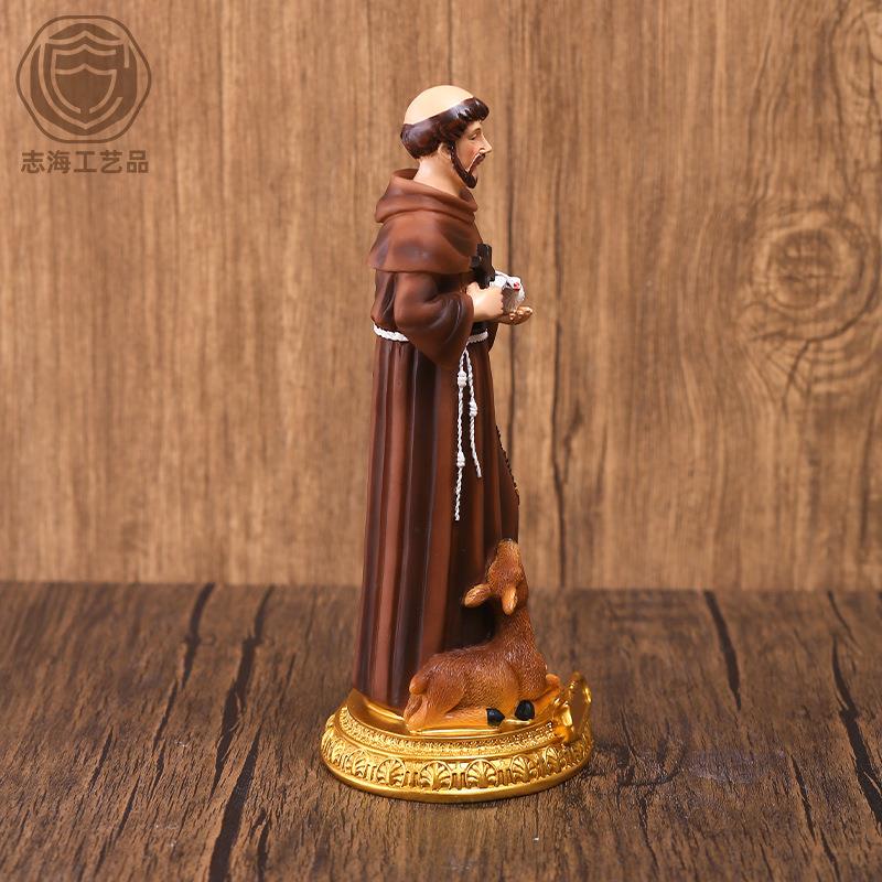 爆款供应商21.8CM高古典圣弗朗西斯科摆件装饰圣诞礼品树脂工艺品
