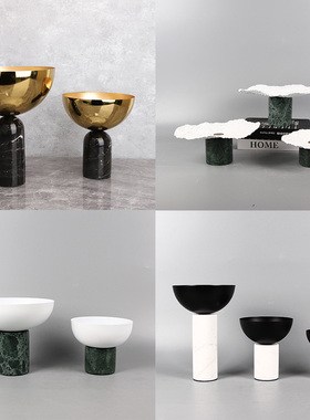 简约大理石金属花器果s盘摆件北欧样板间酒店客厅餐桌收纳托盘