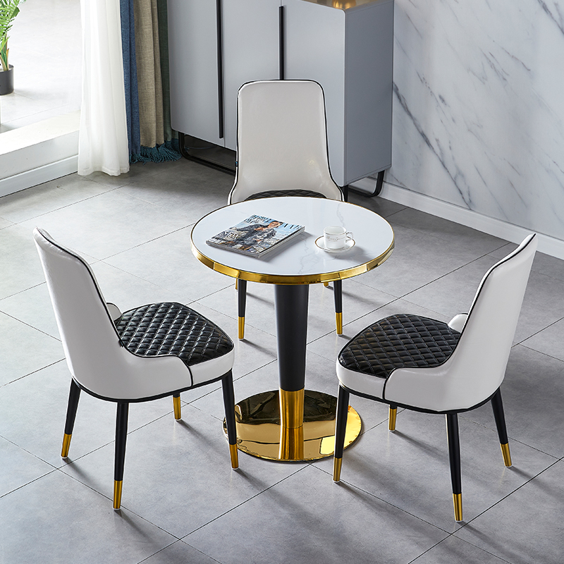 轻奢大理石小圆桌简约洽谈桌椅组合商务接待S谈判桌阳台小桌椅