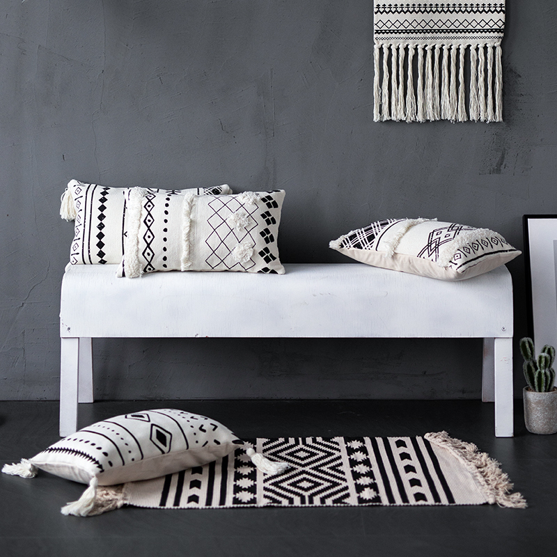 摩洛哥抱枕北欧is轻q奢风几何抱枕靠垫簇绒流苏抱枕套腰枕套