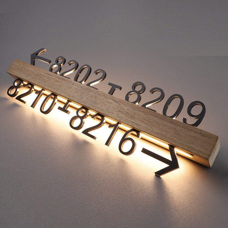 酒店发光门牌客房f门号索引牌带箭头指示牌房间号导视牌实木标识