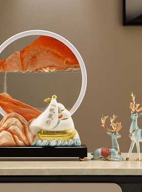 招财鹿流沙画沙漏摆件入户玄关家居饰品轻L奢高档办公室开业乔迁