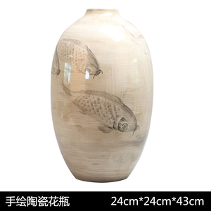 新中式彩绘鲤鱼陶瓷花瓶样板房家居D客厅花器装饰售楼处博古架摆