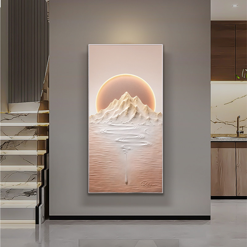 福雕2024年新款3d立体玄关装饰画入户正对门过道浮雕画壁挂画灯光
