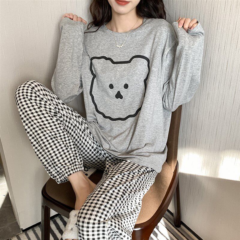 韩国熊月子服孕妇睡衣春秋款孕期纯棉套装产后产妇喂奶哺乳家居服
