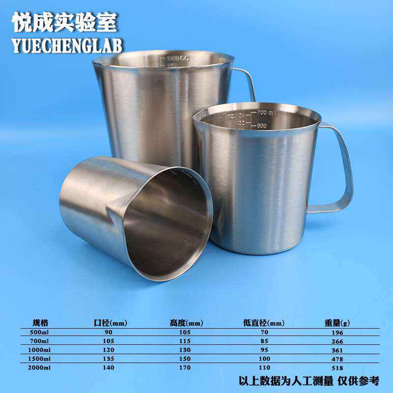 实验室不b锈钢量杯304不锈钢烧杯带刻度厨房家用烘培量杯拉花杯