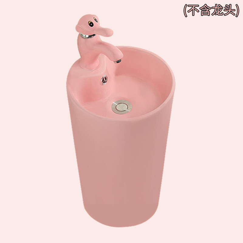 幼儿园学校立式一体洗手盆陶瓷儿童洗脸洗面水池盆彩色Z连体立柱