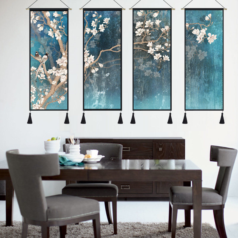 中国风中式布画挂毯花鸟装饰画客厅E墙面挂布玄关布艺挂画卧室壁