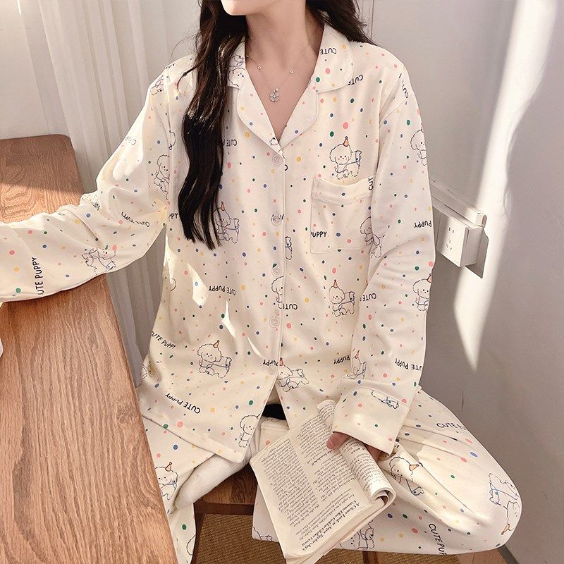 春秋中厚款带胸垫亲肤云感棉月子服产后孕妇哺乳睡衣长袖宽松透气