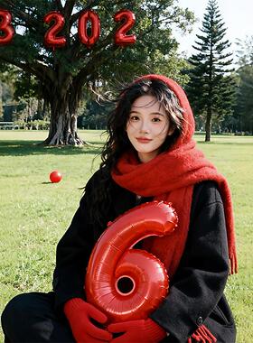 2026数字气球红色新年拍摄道具户外场景布置跨年出片氛围装饰道具