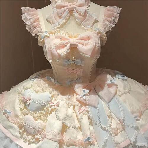 甜心马卡龙原创少女Lolita糖果色芭蕾风小花嫁甜系洛丽塔裙现货