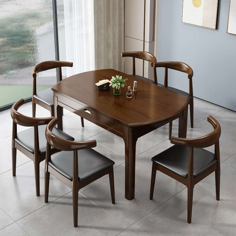 北欧餐桌椅组合可伸缩折叠饭桌全实木方圆两用餐桌家用小户型圆桌