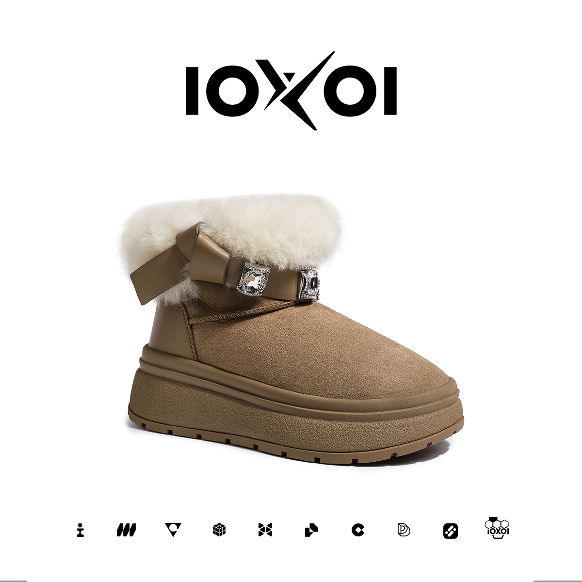 【棕梦蝶钻】棕栗色厚底雪地靴女