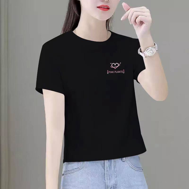 黑色短袖t恤女2024夏季新款正肩高腰百搭小个子短款宽松显瘦上衣