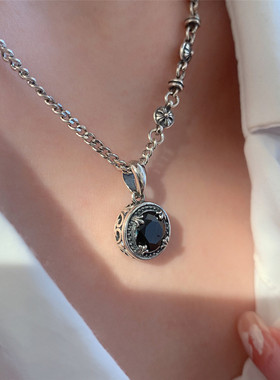 时尚微镶黑色锆石花纹项链女复古气质十字军花锁骨链毛衣链