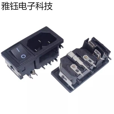 二合一带开关品字插座 ICE/C14公座带马克铁PCB插件脚电源插座
