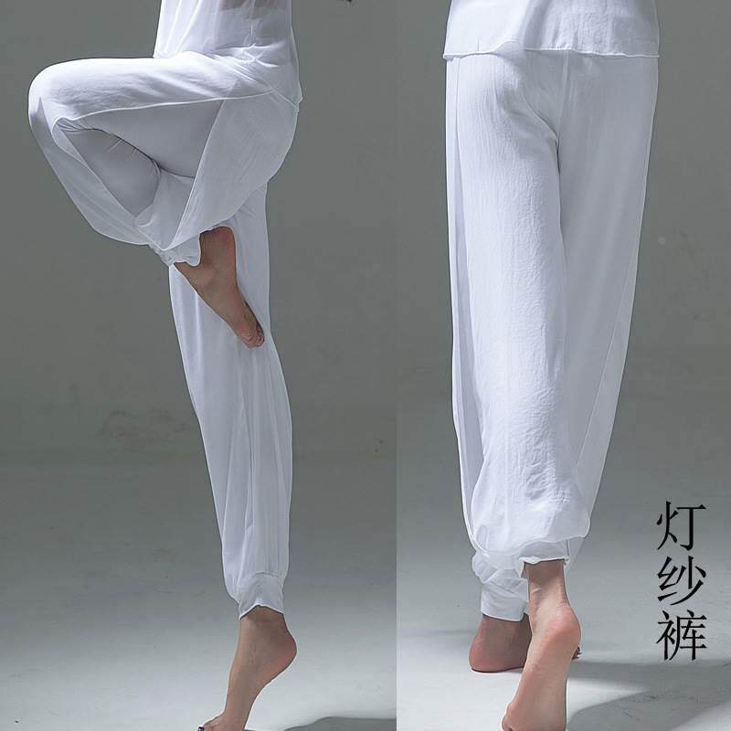 新款瑜伽服舞韵瑜珈服白色灯笼裤雪纺舞蹈衣健身服女纱裤