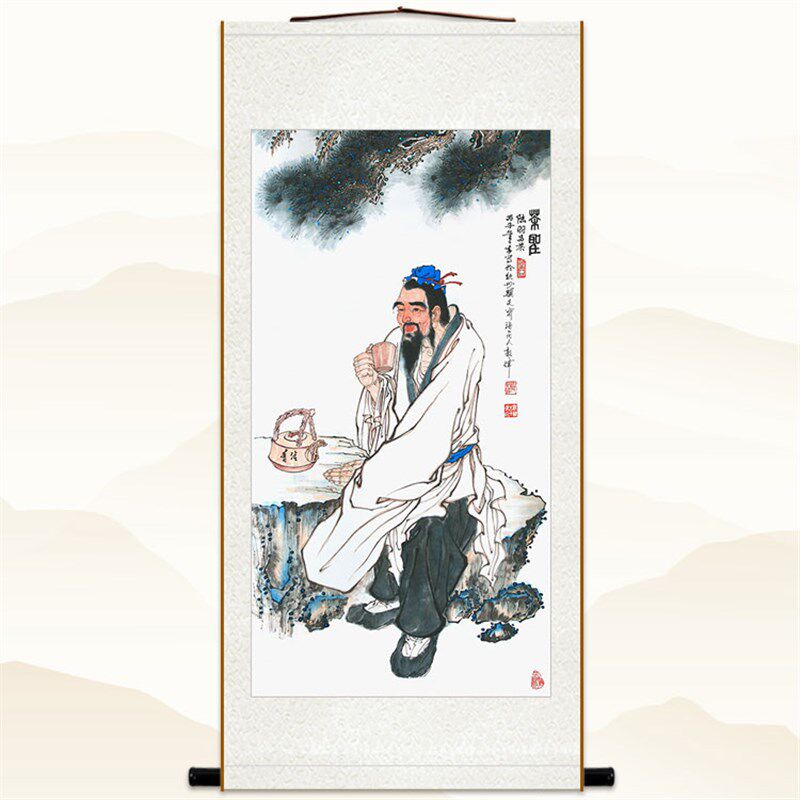 茶圣陆羽品茶图 茶馆茶庄卷轴挂画 茶道人物画中式复古装饰画定制