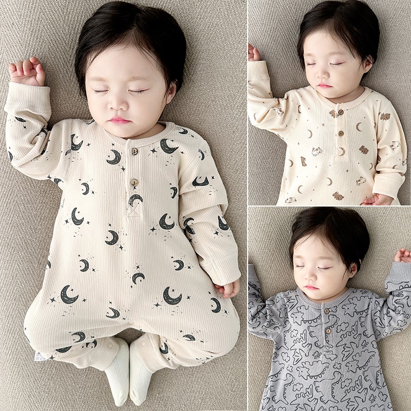 宝宝连体衣秋冬德绒无骨护肚韩系套头保暖打底婴幼儿内衣爬服哈衣
