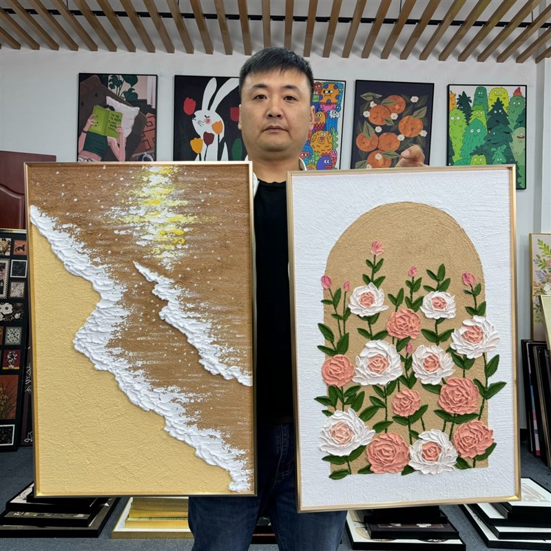 手绘奶油风装饰画主卧现代简约玫瑰抽象风餐W厅画二联46