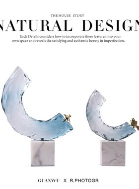 新中式大理石底座蓝色树脂摆件售楼处展厅背景墙隔断摆设艺术饰品