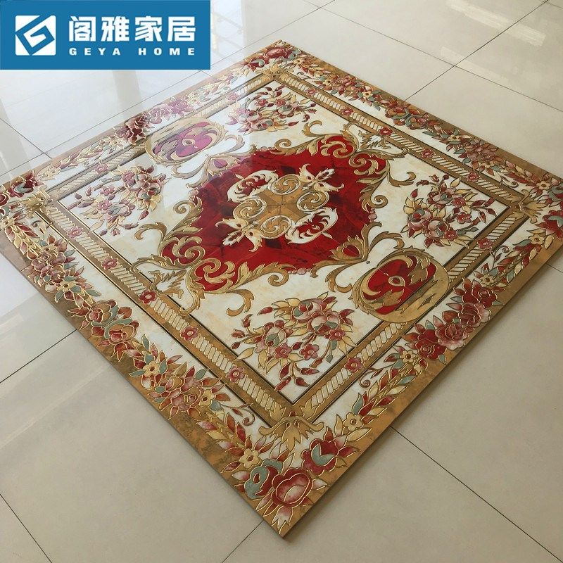 客厅拼花x瓷砖微晶石800x800抛晶砖餐厅过道入户玄关红色拼花地砖