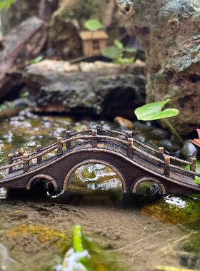 古建筑桥书房微景观模型造景鱼缸流水摆件假山流水摆件国风摆件