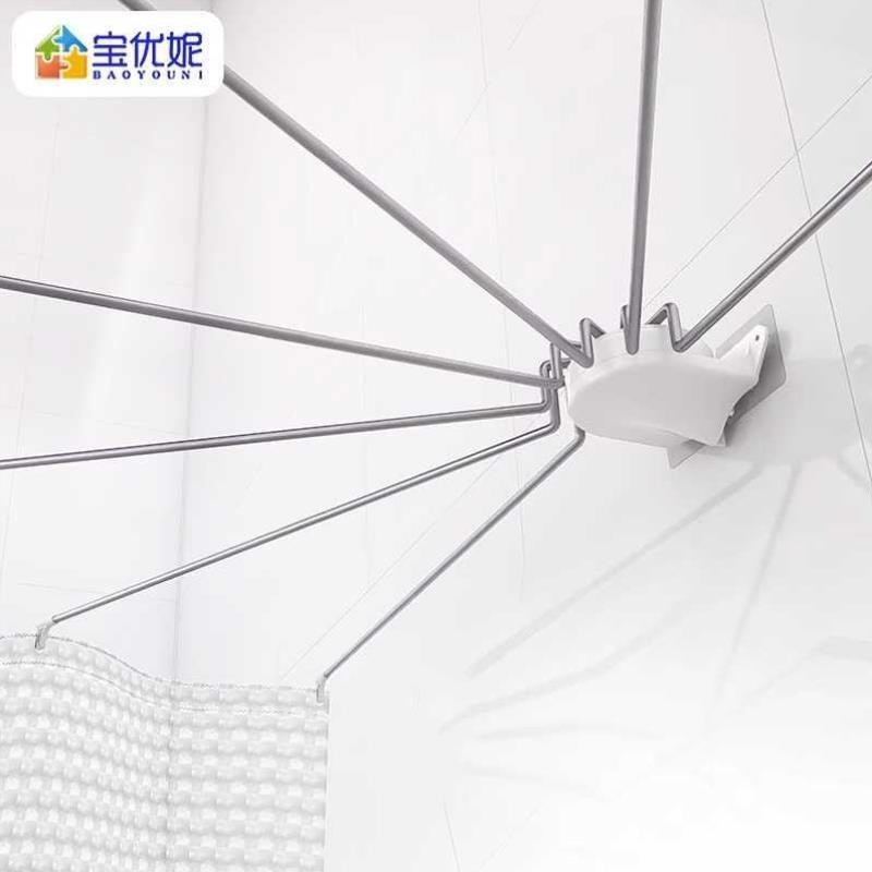 拐弯UL浴间打孔半圆支撑s浴帘杆免可折叠转角套装异不锈钢弧型扇