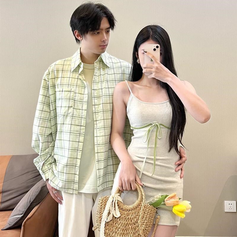 情侣装夏装2025新款设计感小众韩版衬衫法式显瘦纯欲包.臀裙两件