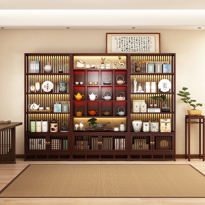 新中式博古架实木多宝阁r茶叶展示柜现代简约客厅隔断茶室置物架