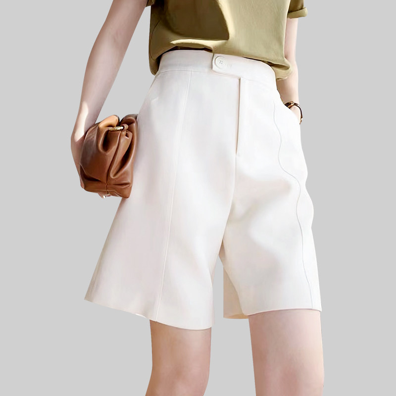白色西装短裤女2025年夏宽松休闲 阔腿高腰直筒a字显瘦五分裤