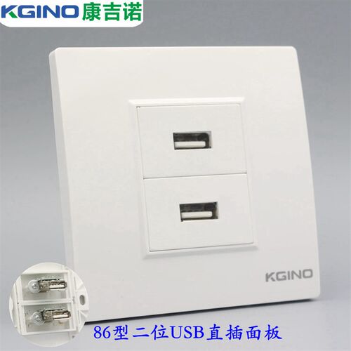 86型雅白2.0版USB电脑墙壁面板 2个USB数据延长线插座直插USB插座