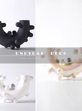 轻奢创意形多刺陶瓷花器摆件样D板房售楼部书房釉彩装饰花插