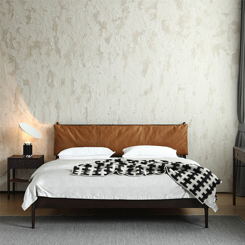 北欧油蜡真皮软靠背实木床轻奢古风防水防污科技布主卧双人实木床