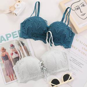 兰娥曼莎蕾丝花面掌托拉绳绑带文胸舒适聚拢上托性感内衣套装