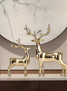 简约轻奢金色电镀麋鹿摆件客厅电视柜酒柜银色渐变对鹿装饰品摆饰