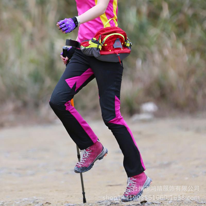 新品户外女士款拼色速干裤 夏季透气式快干弹力防晒徒步登山长裤
