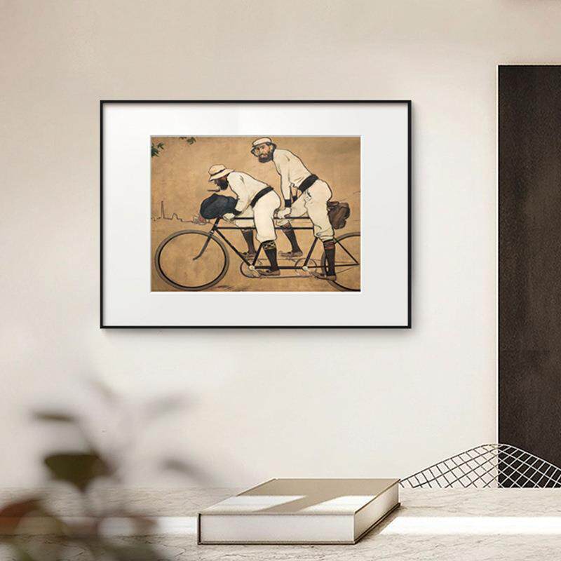 卡萨斯自行车装饰画复古怀旧书房办公室海报壁画人物卡纸桌面摆画