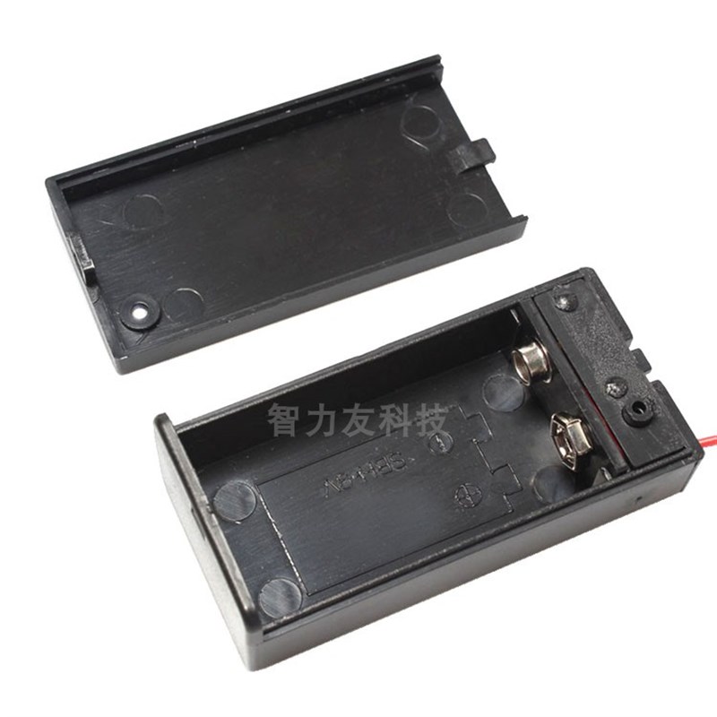 9V电源电池盒6F22电池座九伏带开关带盖方形电池座带红黑线电池盒