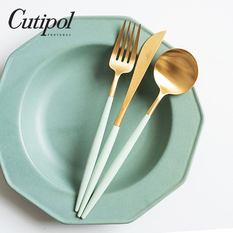Cutipol官方正品GOA青瓷绿镀金茶勺咖啡勺餐厅金属黄油刀筷子筷架