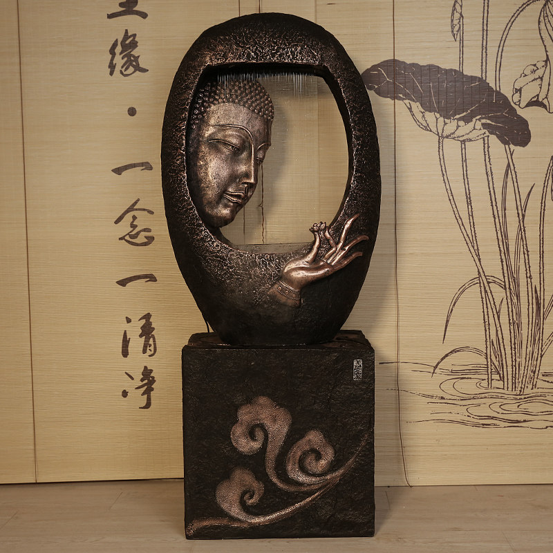 新中式佛像流水喷泉摆件客厅落地加湿器办公室禅意招财水景装饰品