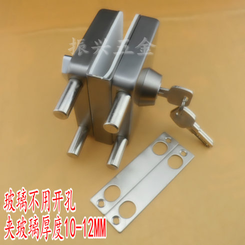 豪华单门双开玻璃门锁 带保险方型里外开玻璃锁 不开孔玻璃大门锁