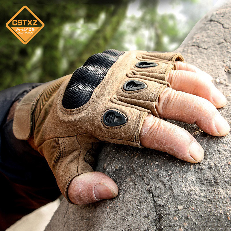 户外半指战术手套耐磨防滑掌垫骑行登山健身格斗运动全指黑鹰训练