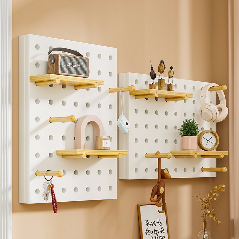 奶油洞洞板电表箱装饰画免打孔置物架电闸遮挡配电箱挂画2024新款