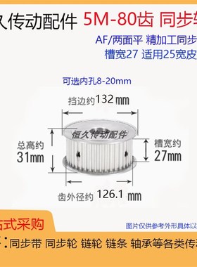 两面平同步轮5M80齿/T 槽宽27 AF型 铝合金 同步皮带轮 带宽25
